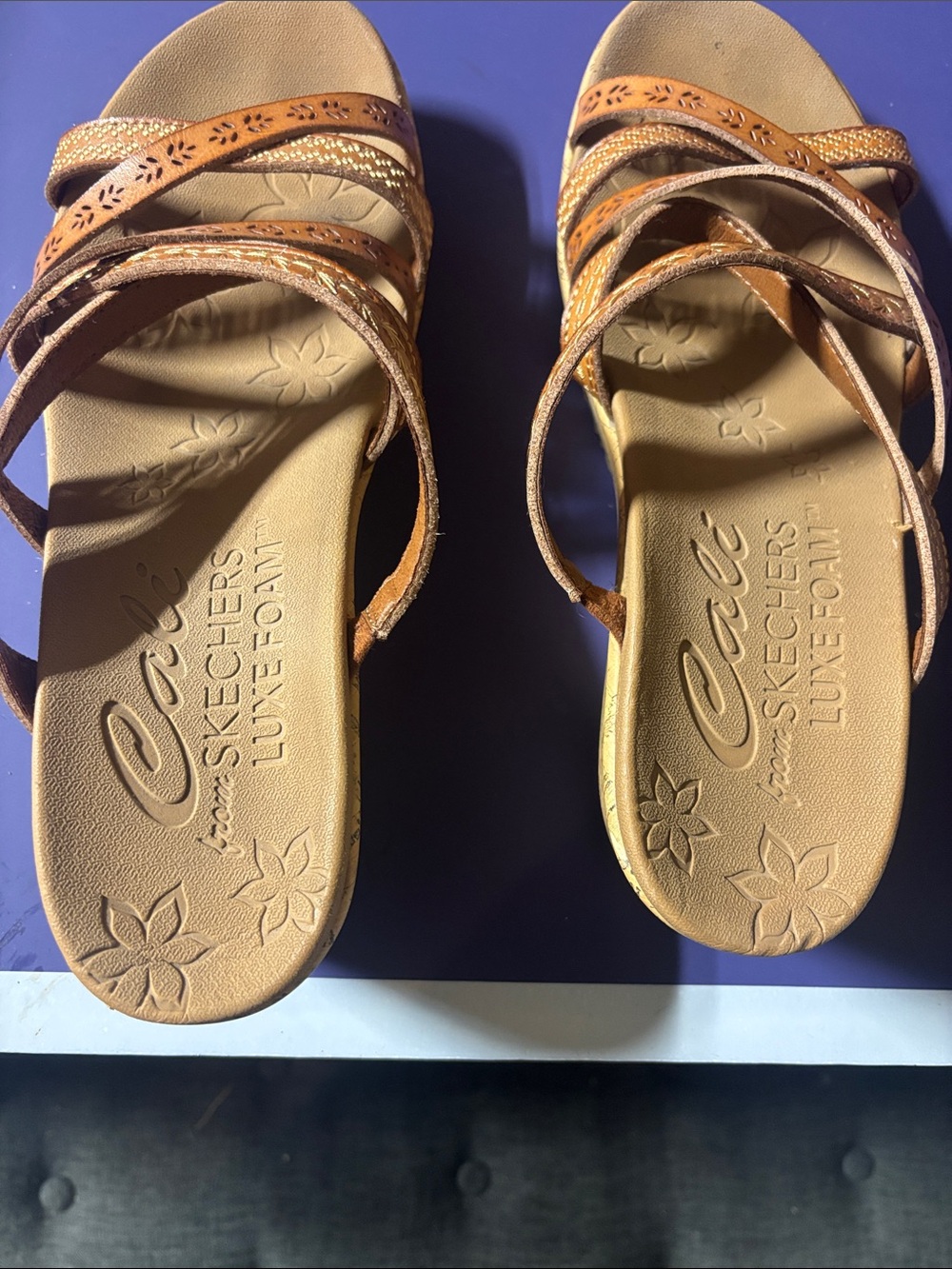 Skechers Women's Tan Brown Multi-Strap Slide Sandals